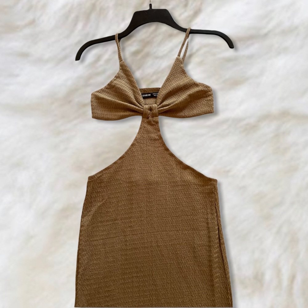 Tan/Light Brown Textured Bodycon Cutout Maxi Dress - Picture 2 of 5